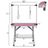 36" Folding Dog Pet Grooming Table Stainless Steel Frame Rubber Mat on Board with Adjustable Arm and Clamps pet dog Cat Grooming Table (PINK COLOR)