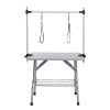 42" Folding Dog Pet Grooming Table Stainless Steel Frame Rubber Mat on Board with Adjustable Arm and Clamps pet dog Cat Grooming Table (SILVER-GRAY CO