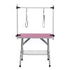 46" Folding Dog Pet Grooming Table Stainless Steel Frame Rubber Mat on Board with Adjustable Arm and Clamps pet dog Cat Grooming Table (PINK COLOR)