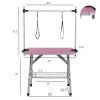 42" Folding Dog Pet Grooming Table Stainless Steel Frame Rubber Mat on Board with Adjustable Arm and Clamps pet dog Cat Grooming Table (PINK COLOR)