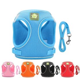 Reflective Pet Harness And Leash Set For Dog & Cat; No Pull Dog Vest Harness With Breathable Mesh (Color: Sky Blue, size: M)