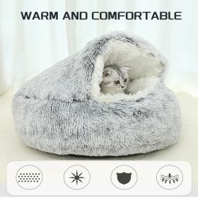 Luxurious Plush Round Cat Bed Cat Bed Round Soft Plush Burrowing Cave Hooded Cat Bed Donut For Dogs Cats - Semi-Enclosed For Cozy Warmth (Color: gray, size: 40cm)