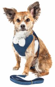 Pet Life Luxe 'Pom Draper' 2-In-1 Mesh Reversed Adjustable Dog Harness-Leash W/ Pom-Pom Bowtie (size: large)