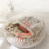 Luxurious Plush Round Cat Bed Cat Bed Round Soft Plush Burrowing Cave Hooded Cat Bed Donut For Dogs Cats - Semi-Enclosed For Cozy Warmth